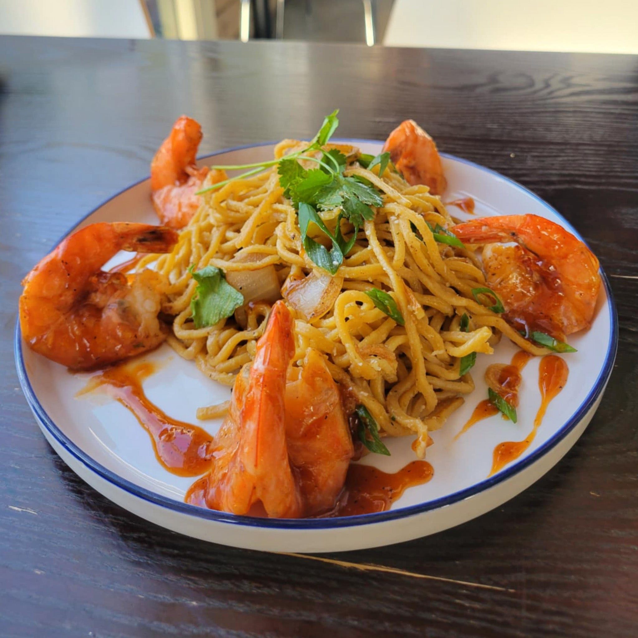 Tamarind Jumbo Prawns W/ Noodle.