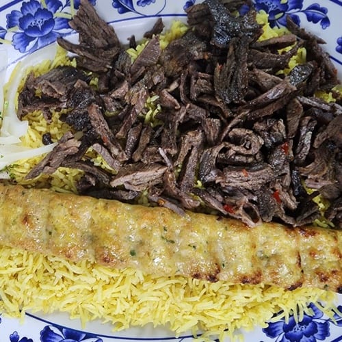 Chicken Kofta Kabab with Beef Shawarma Platter.