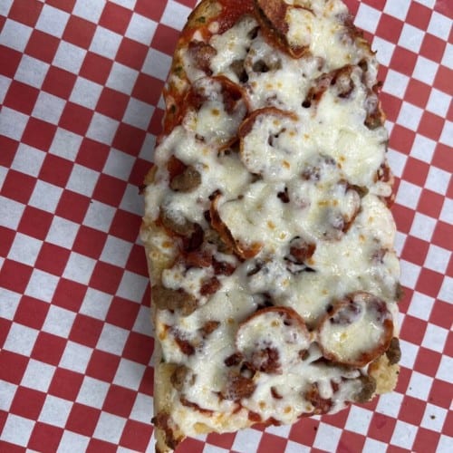 3 Meat Garlic Bread Pizza.