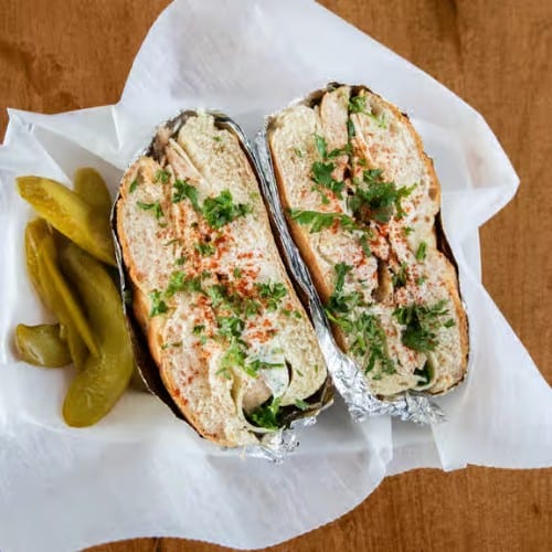 Chicken Shawarma Melt on a Roll.