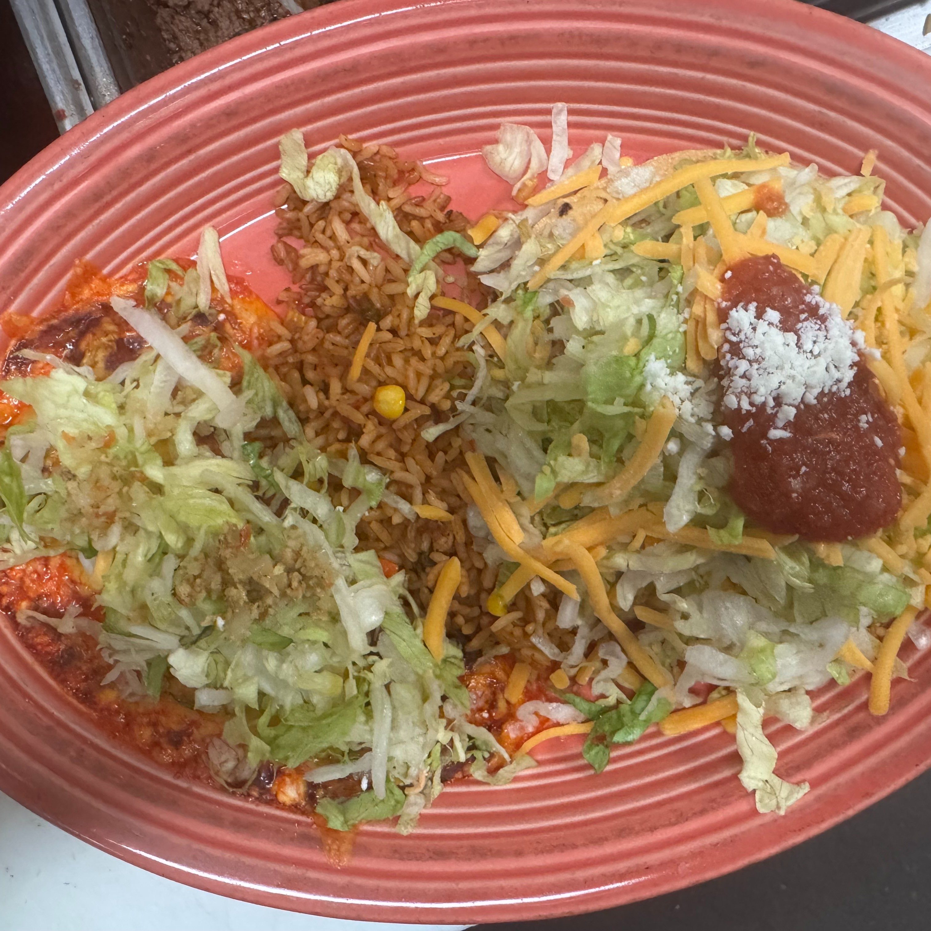 One Bean & Cheese Tostada  & One Cheese Enchilada.