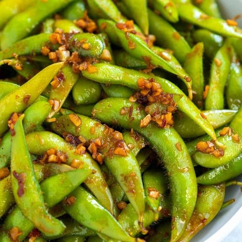 Spicy Garlic Edamame.