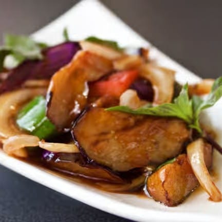 Chinese Eggplant with Basil in Garlic Sauce.