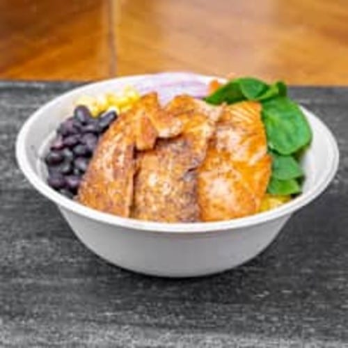 Grilled Salmon Rice Bowl.