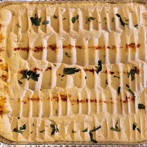Hummus Half Tray Shallow + Bread.