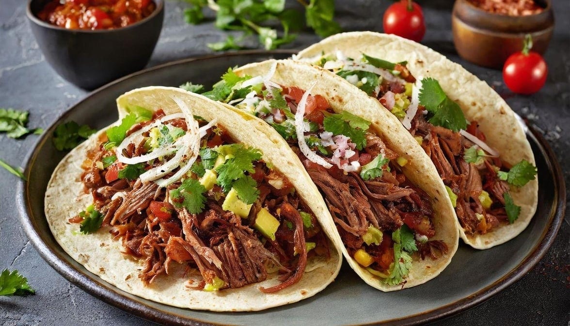 Pulled Beef Barbacoa Tacos.