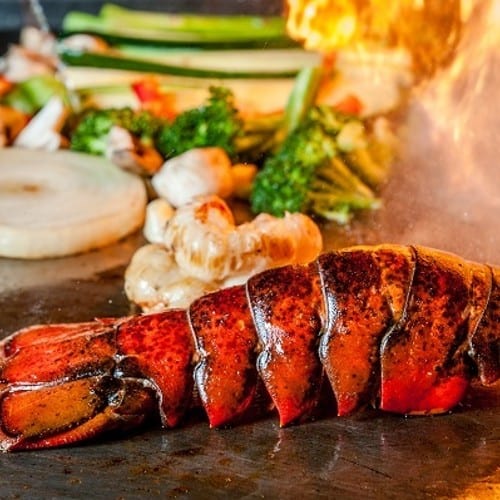 Lobster & NY Striploin Steak Hibachi.