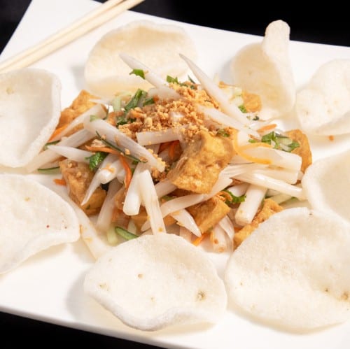Crisp Lotus Root Salad with Tofu (Vegan).