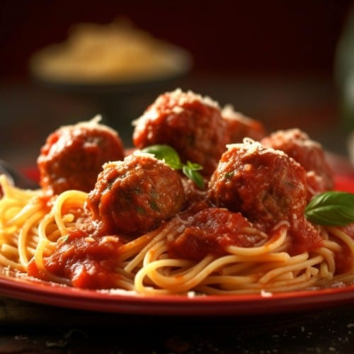 Spaghetti or Ziti with Sauce and Meatballs.