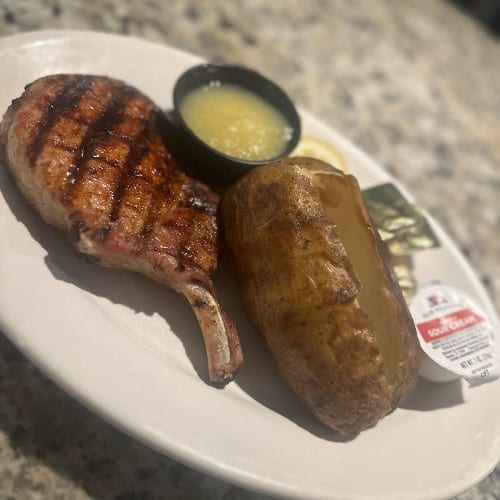 Fig's Famous Chargrilled Center-Cut Pork Chops.