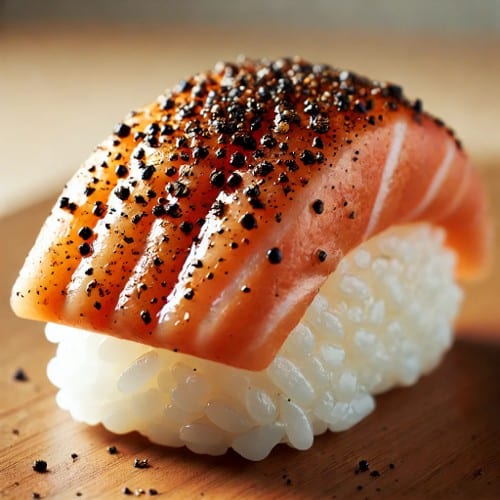 Seared Peppered Salmon Nigiri.