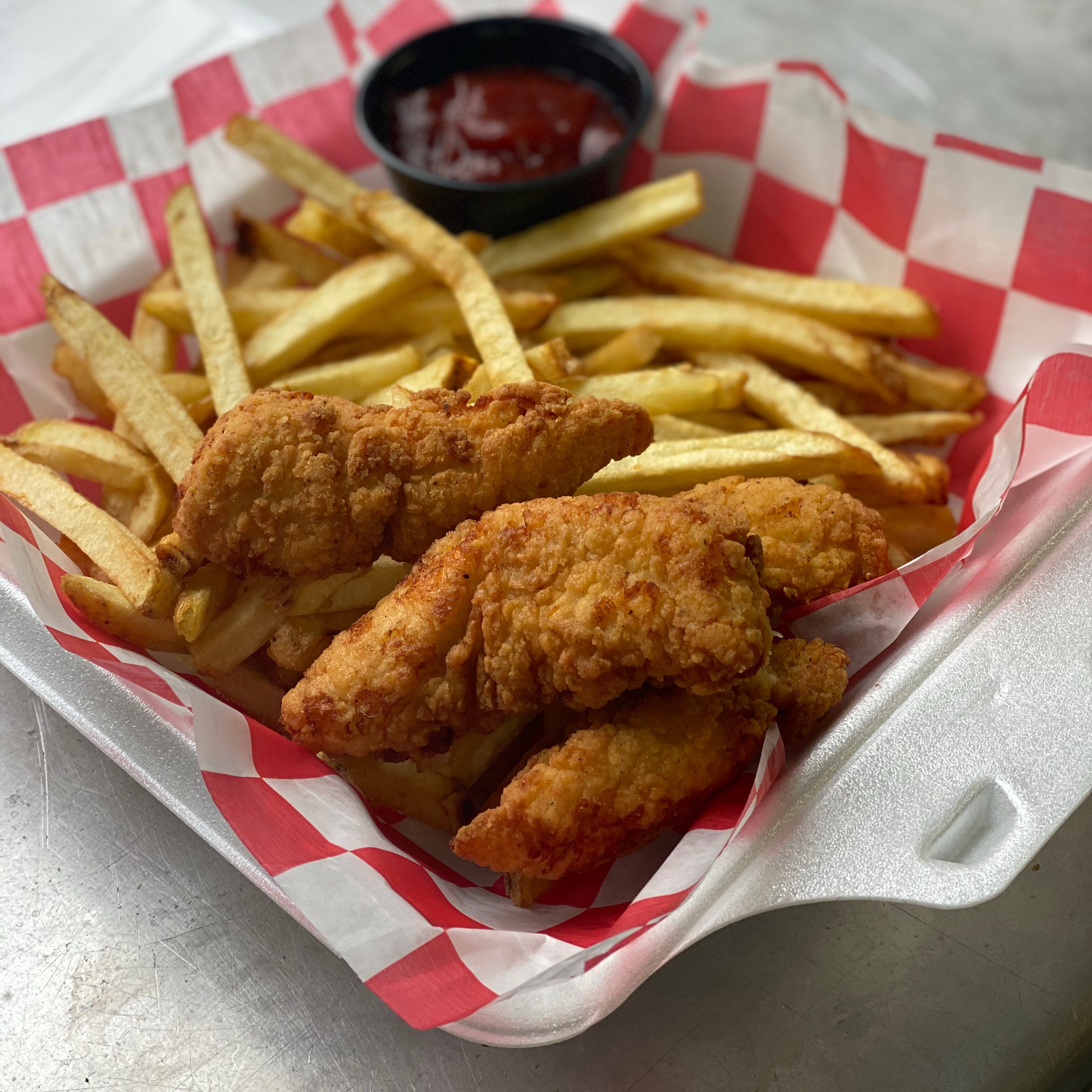 Crabby Style Chicken Tenders & Fries.