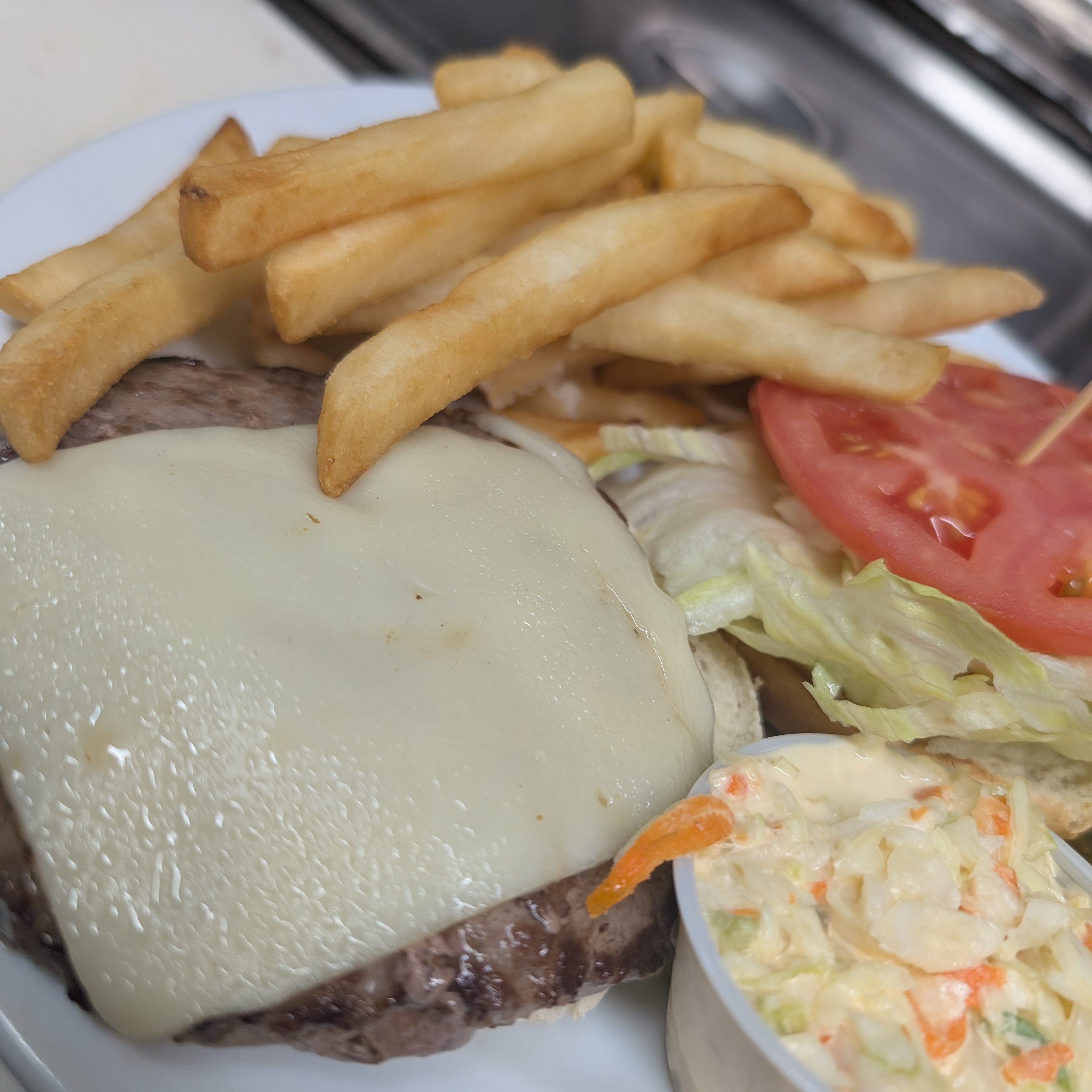 Swiss or Cheddar Burger.