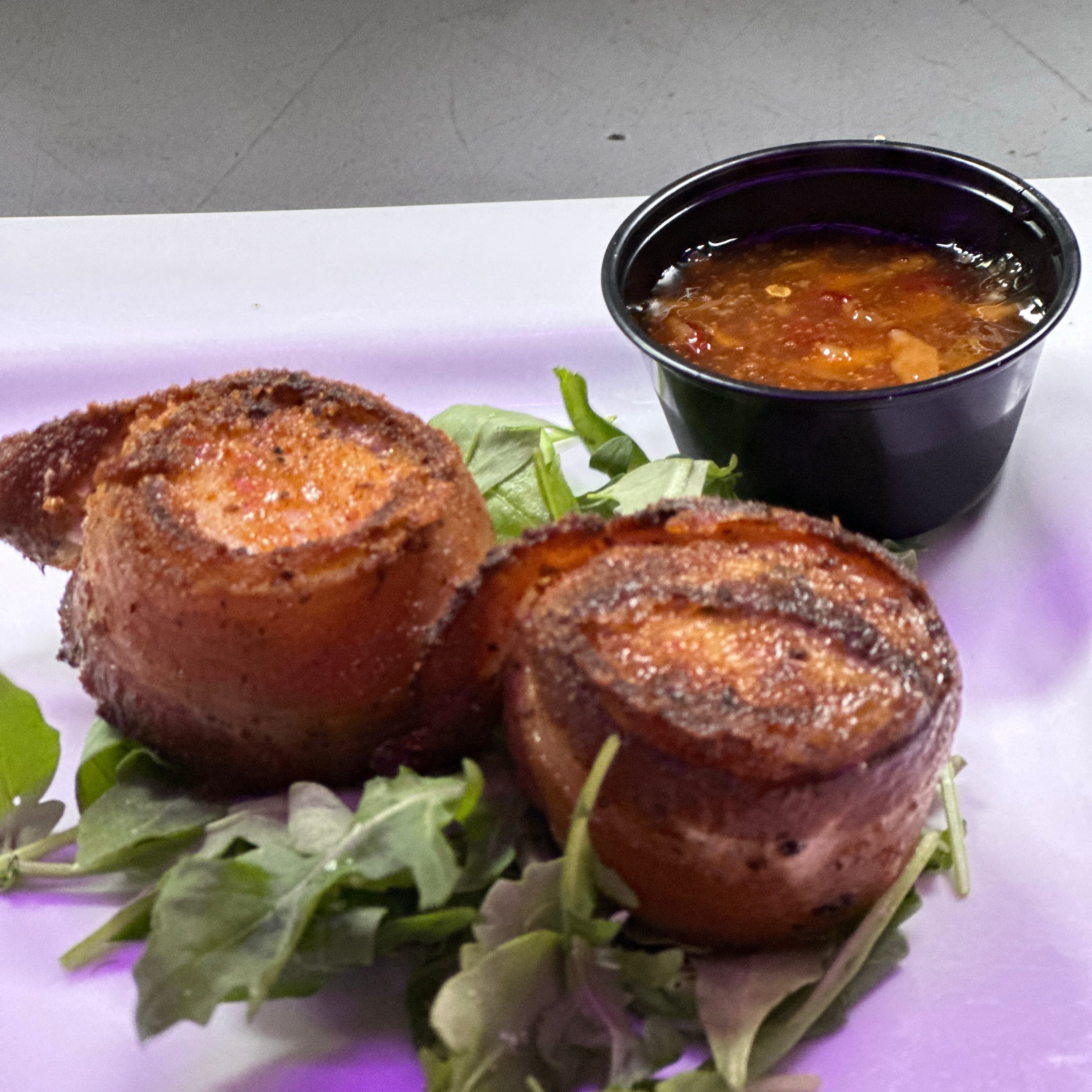 Bacon Wrapped Jumbo Scallops.