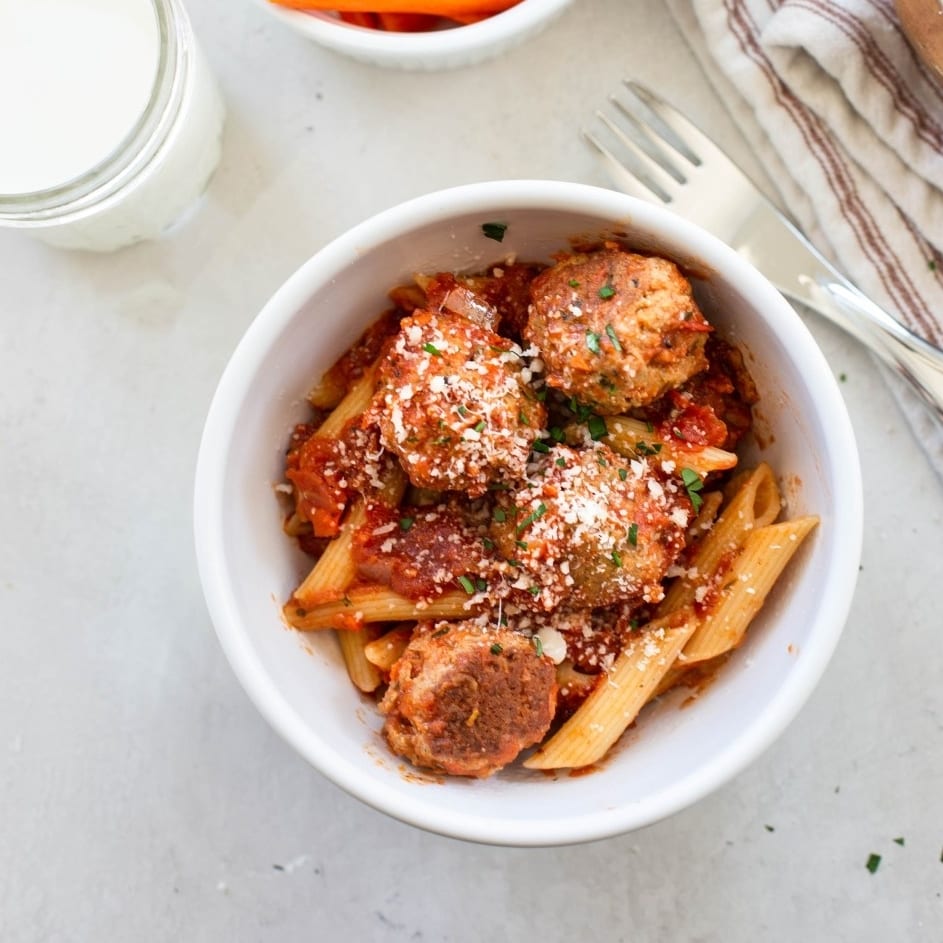 Penne Marinara with Meatball.