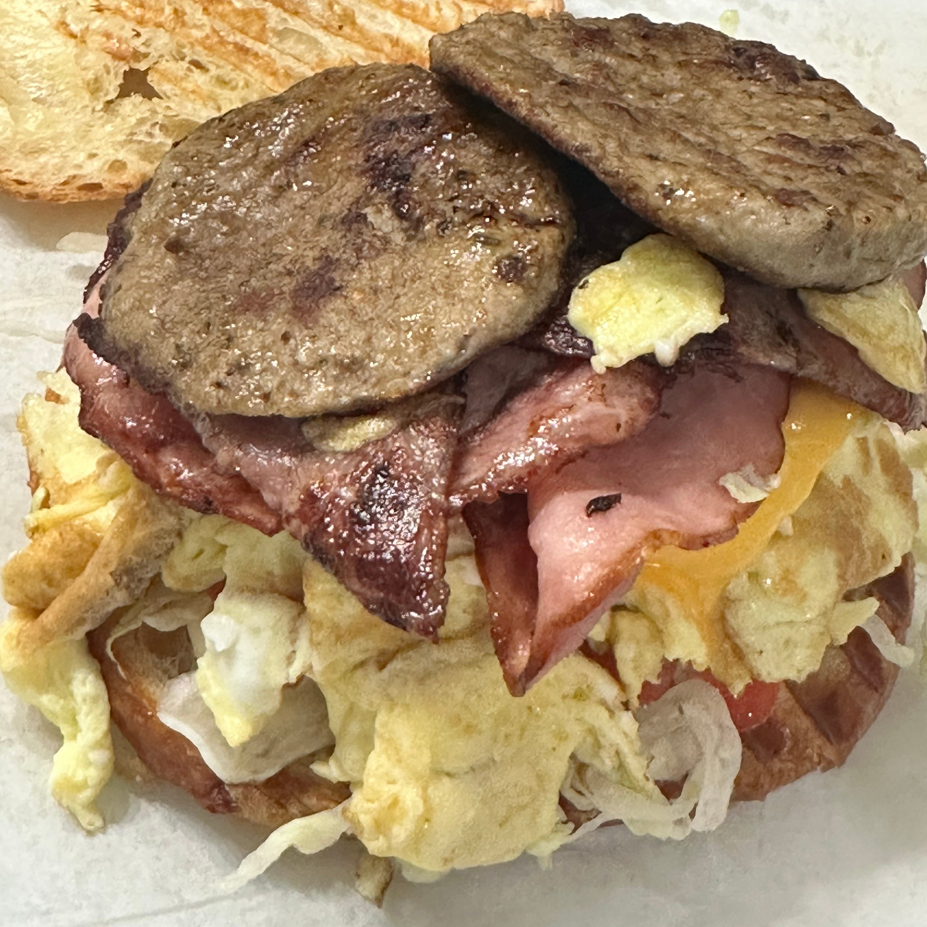 Meat Lovers Breakfast Sandwich.