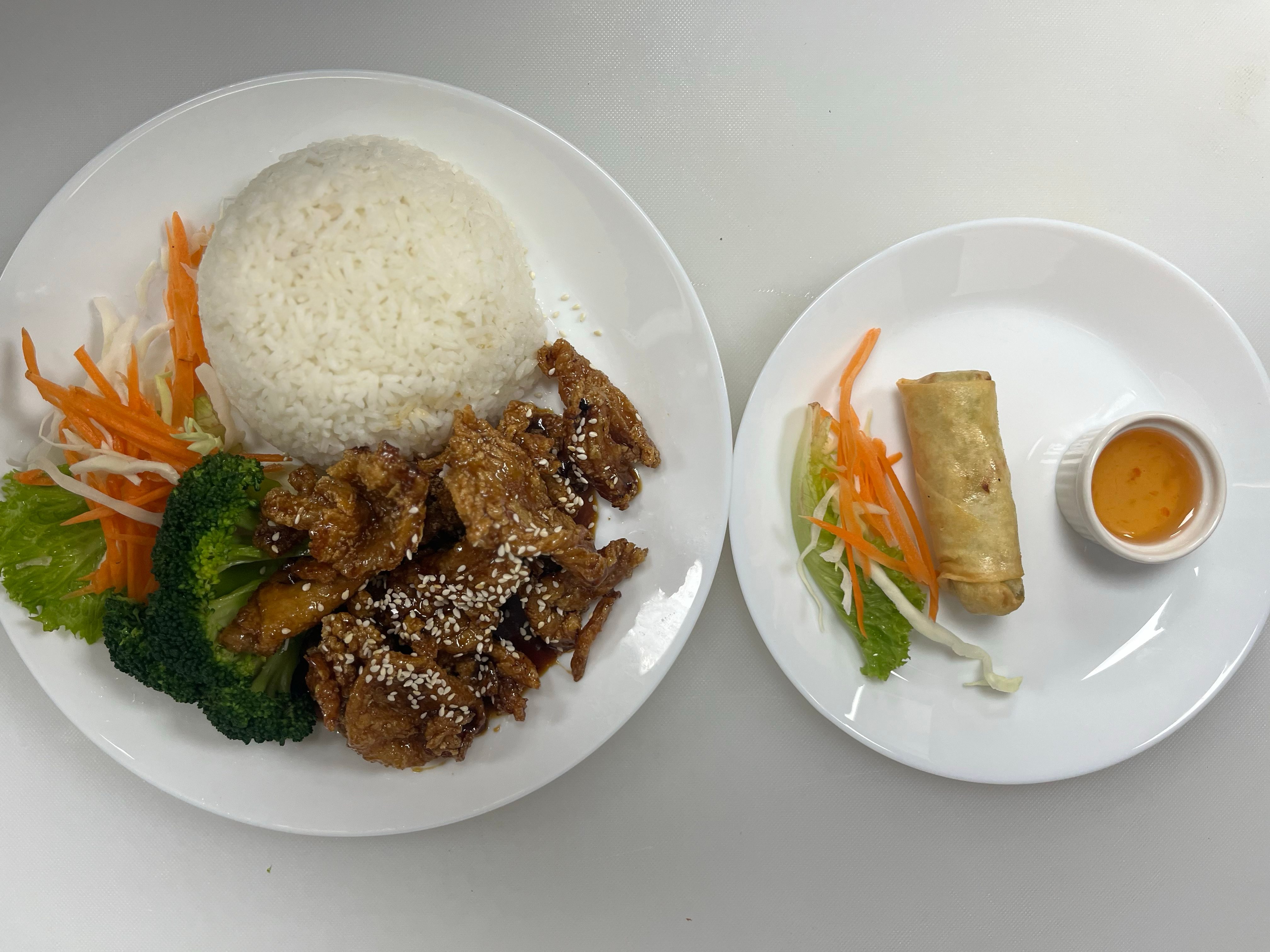 (L) Sesame Chicken.
