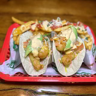 (Lunch) Dual Crispy/Grilled Chicken Tacos with Fries