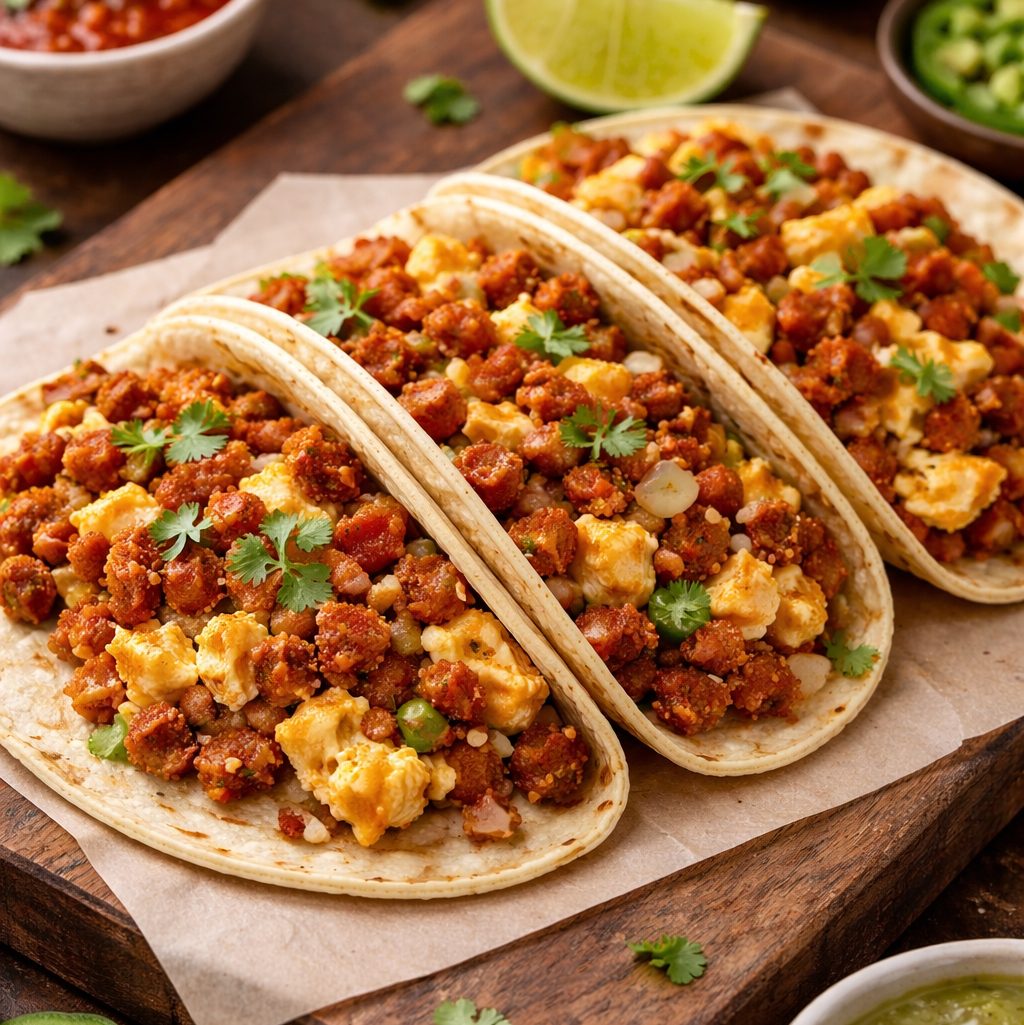 3 Eggs and Chorizo Tacos.