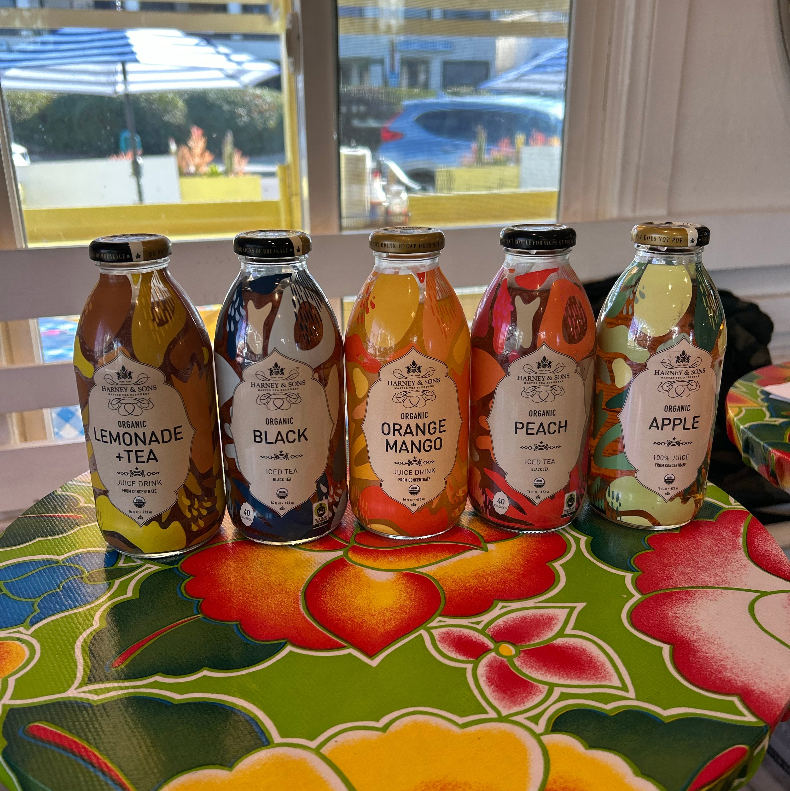 Harney and Sons Tea and Juices.