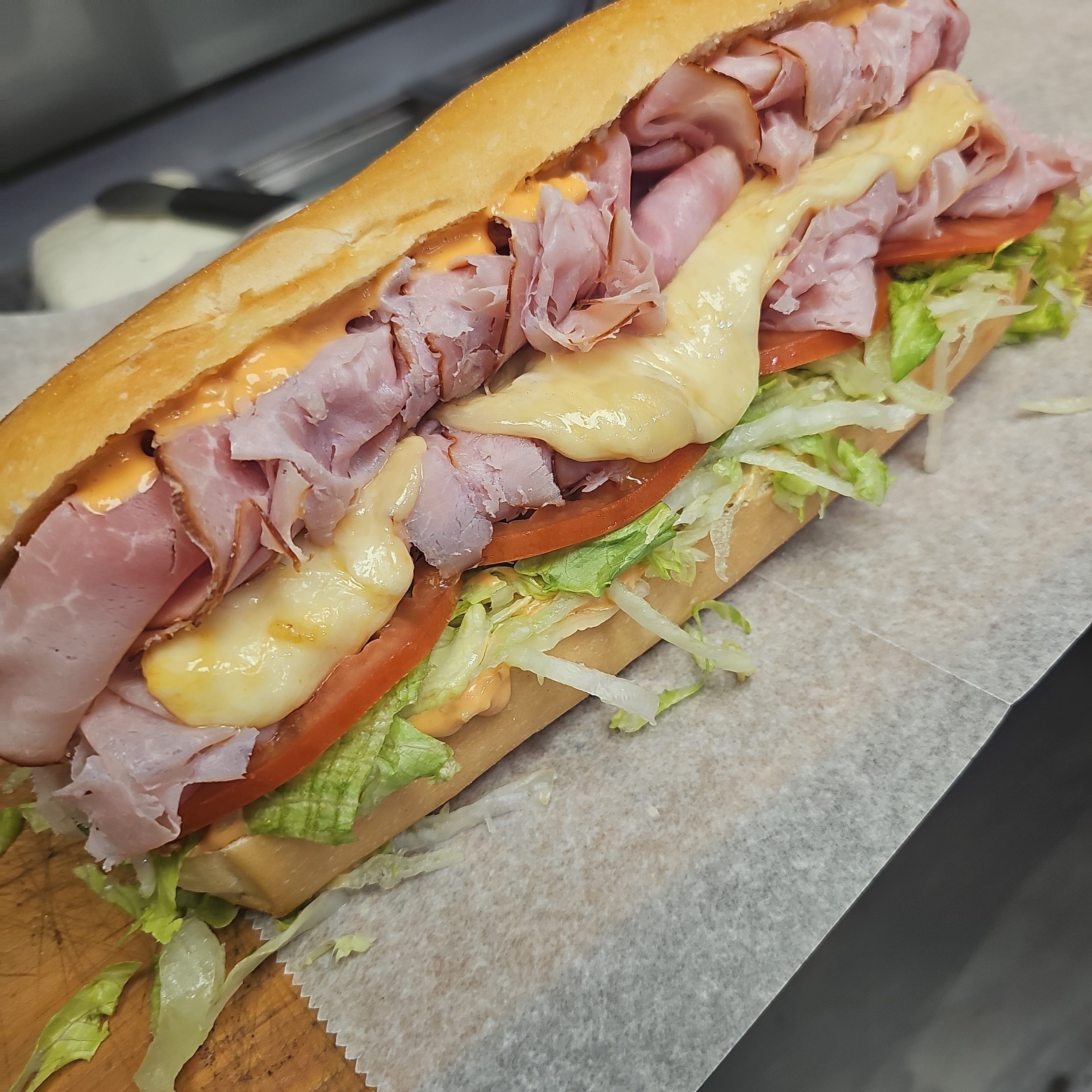 #9 Virginia Ham, Melted Muenster Cheese  Sandwich.