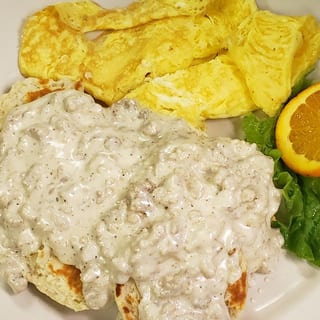 Our Famous Homemade Gravy with Biscuits and 2 Eggs 
