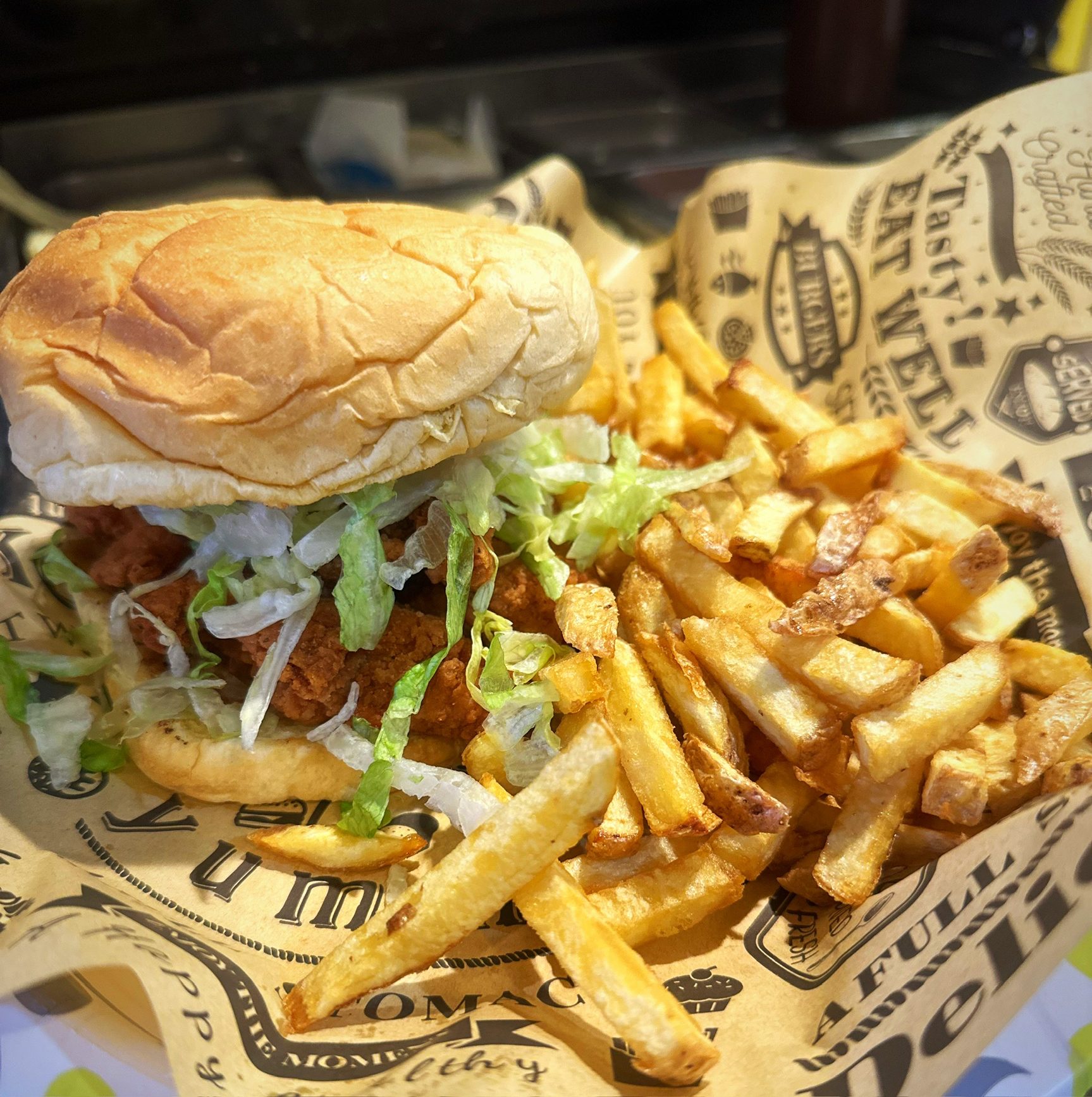 Chicken Tender Sandwich & Fries.