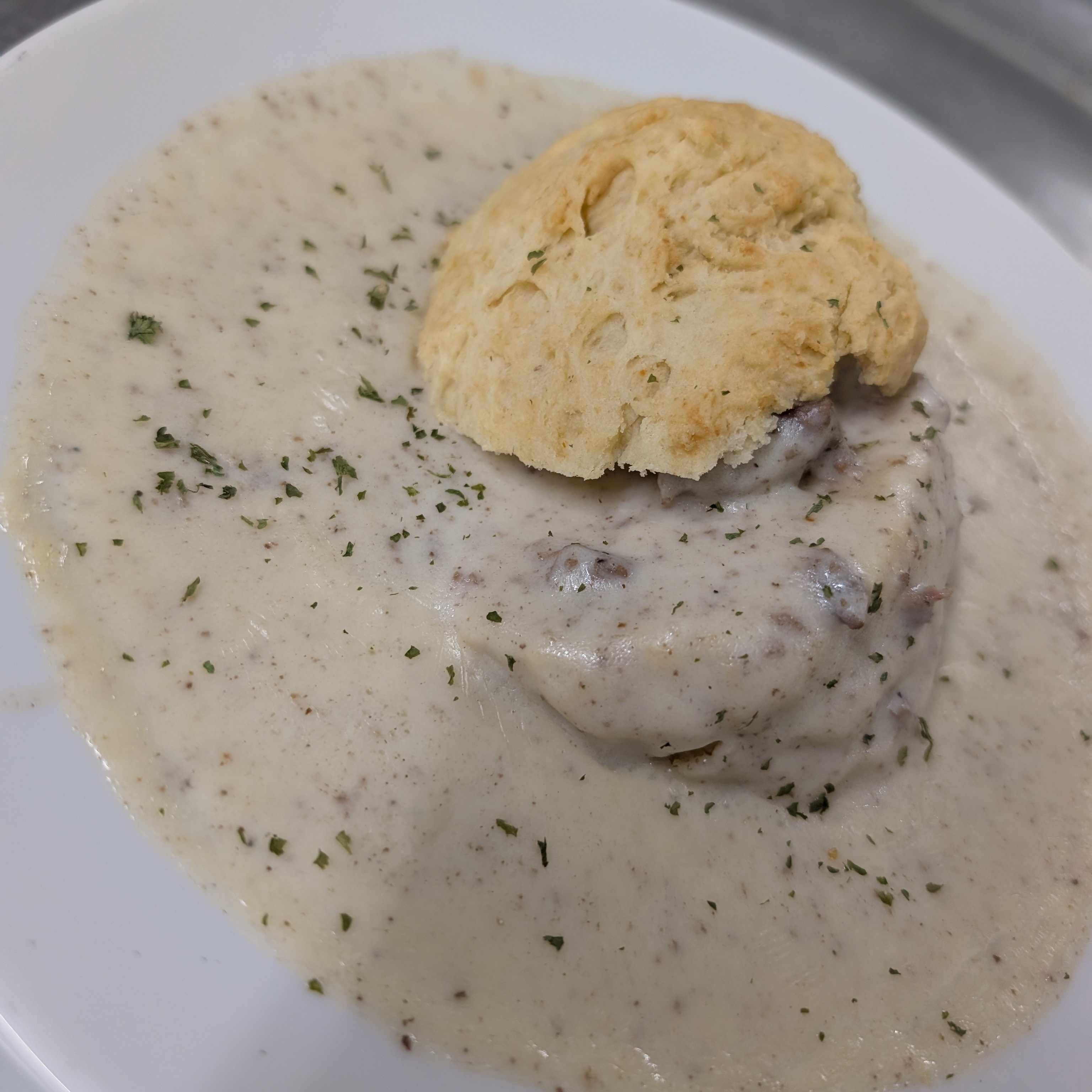 Home Sausage Gravy and Biscuits.