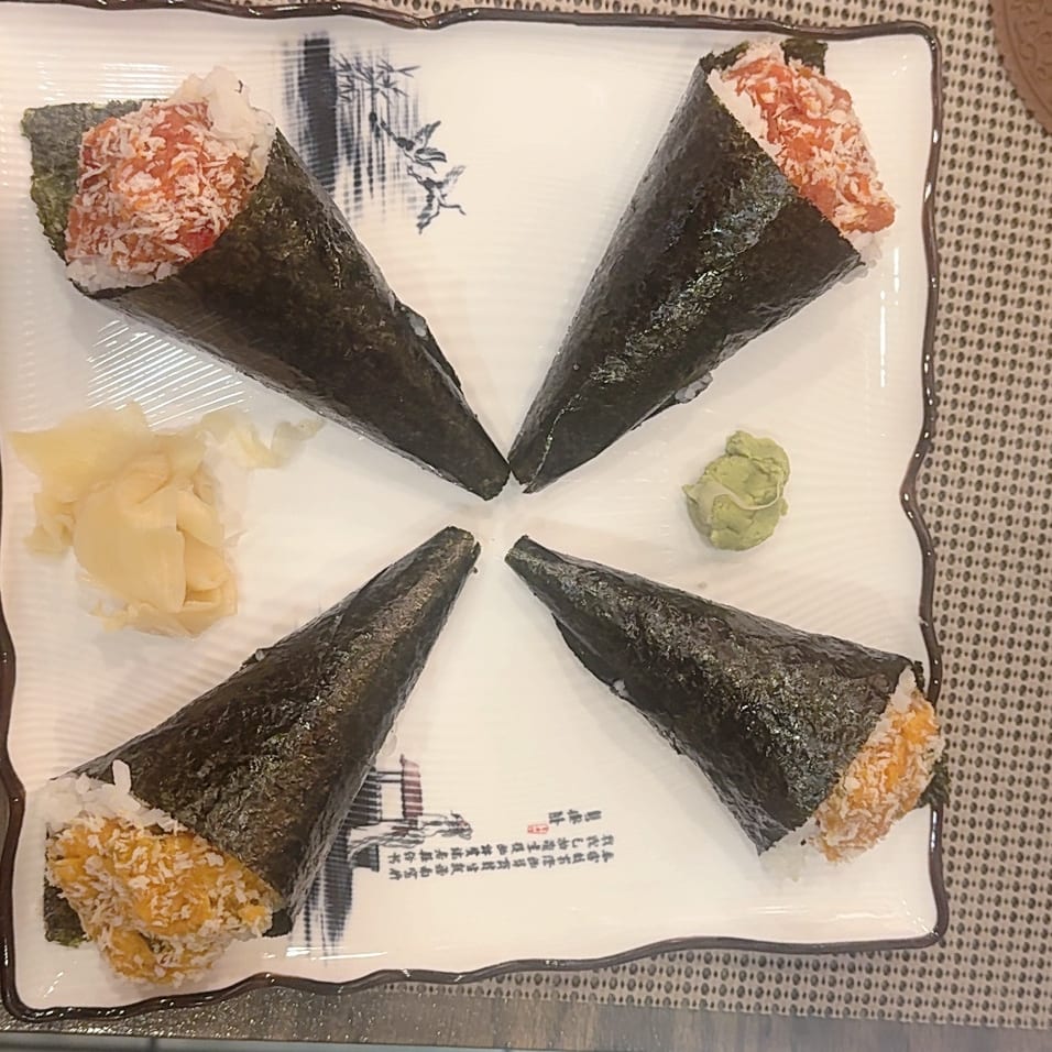 Spicy Salmon Hand Roll.