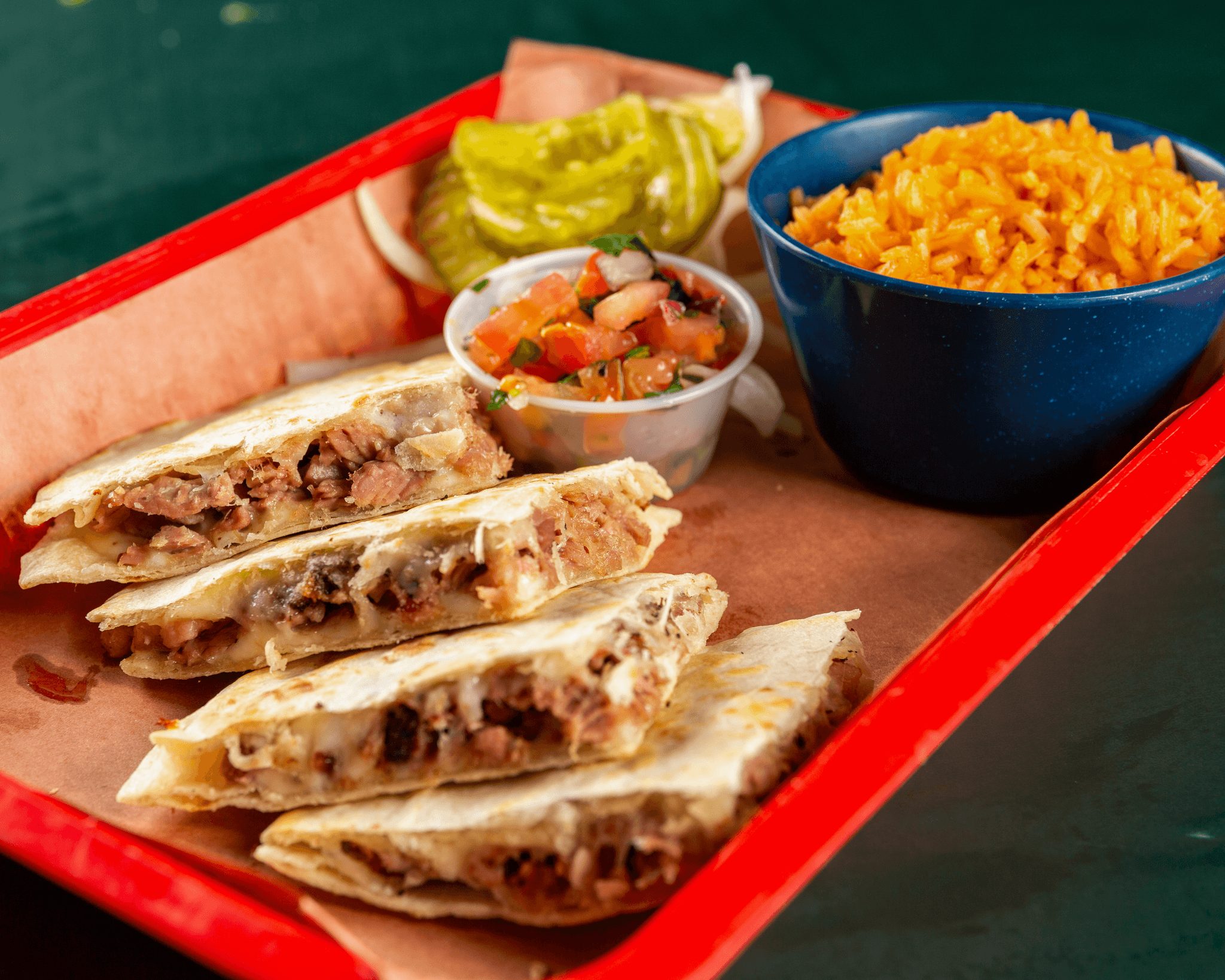 Kids Brisket Quesadilla ,1 Side & Drink.