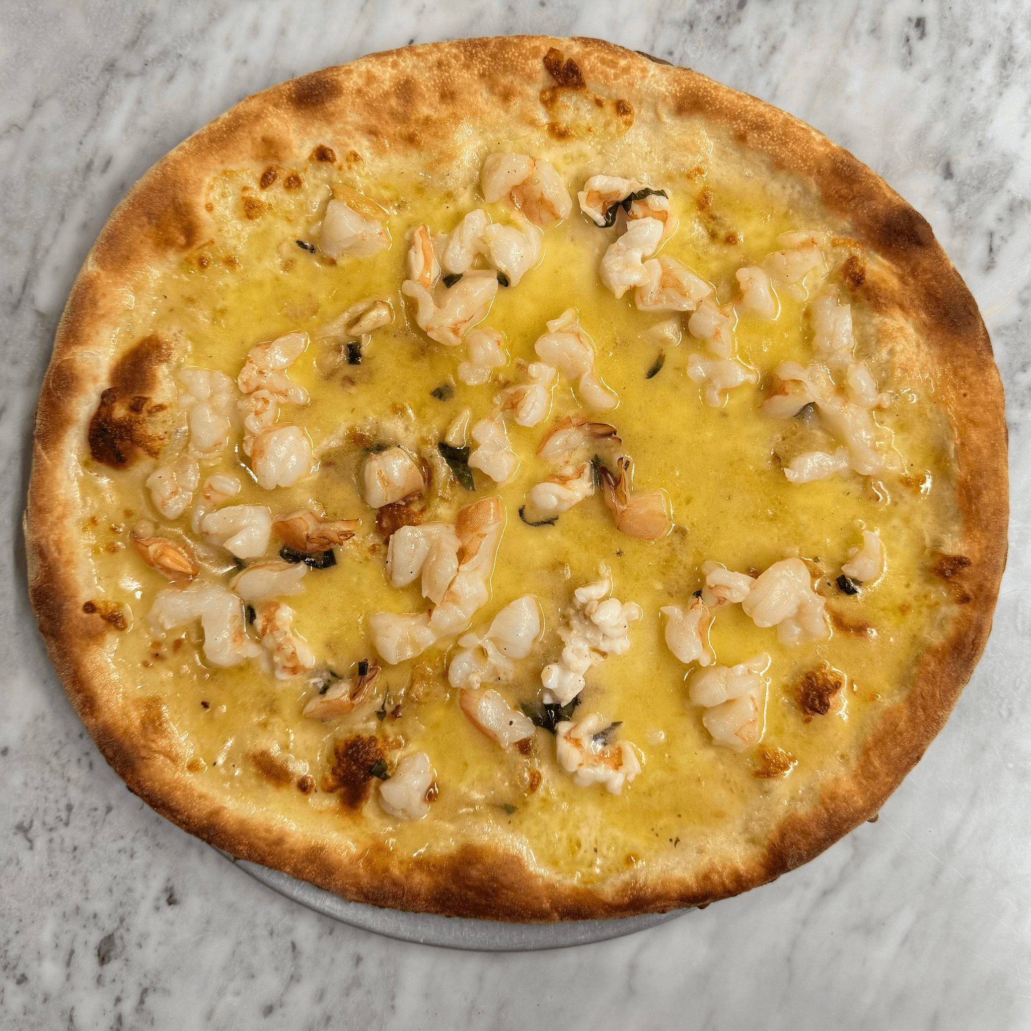 Shrimp Scampi Pizza.