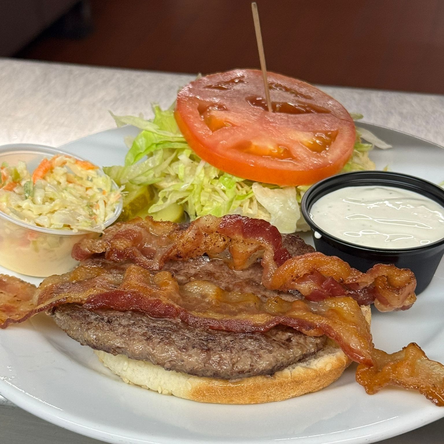 Bacon Ranch Burger Deluxe Platter.