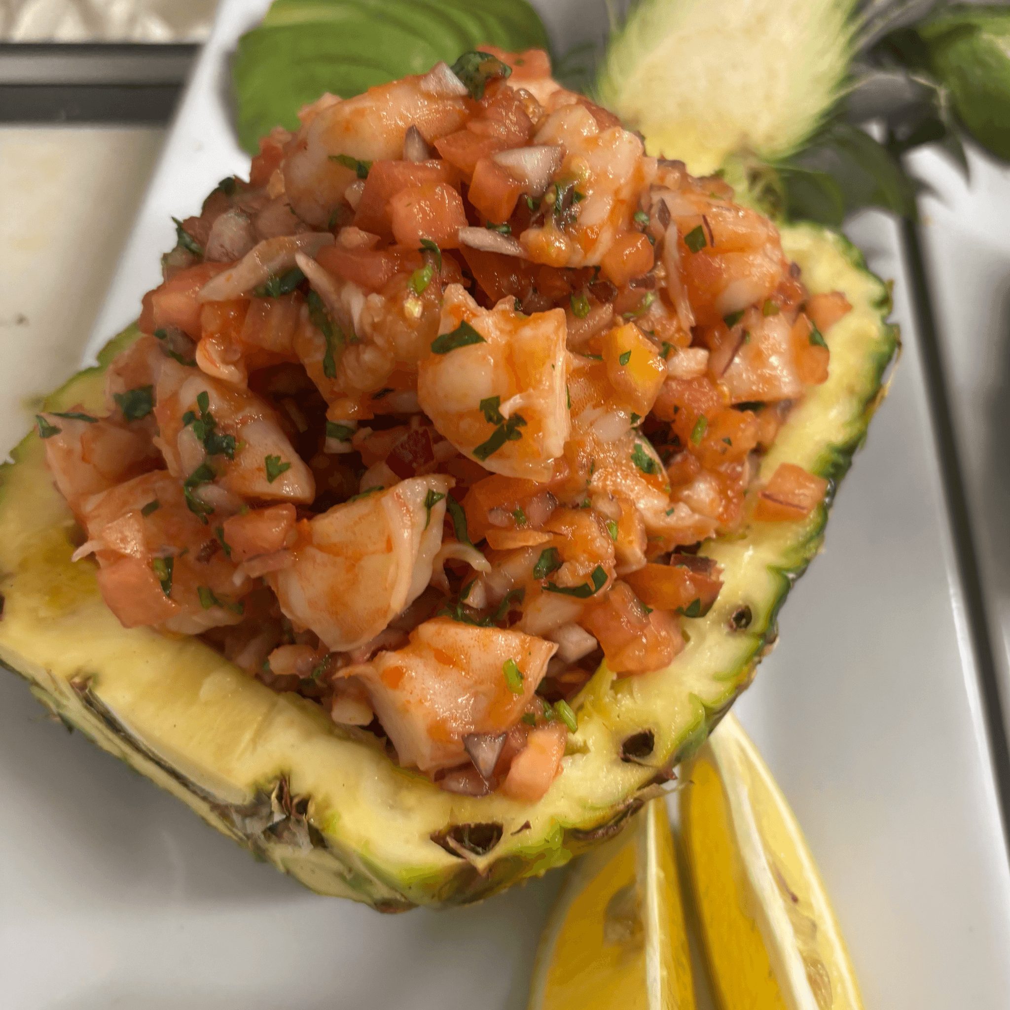 Shrimp Ceviche In Pineapple Boat.
