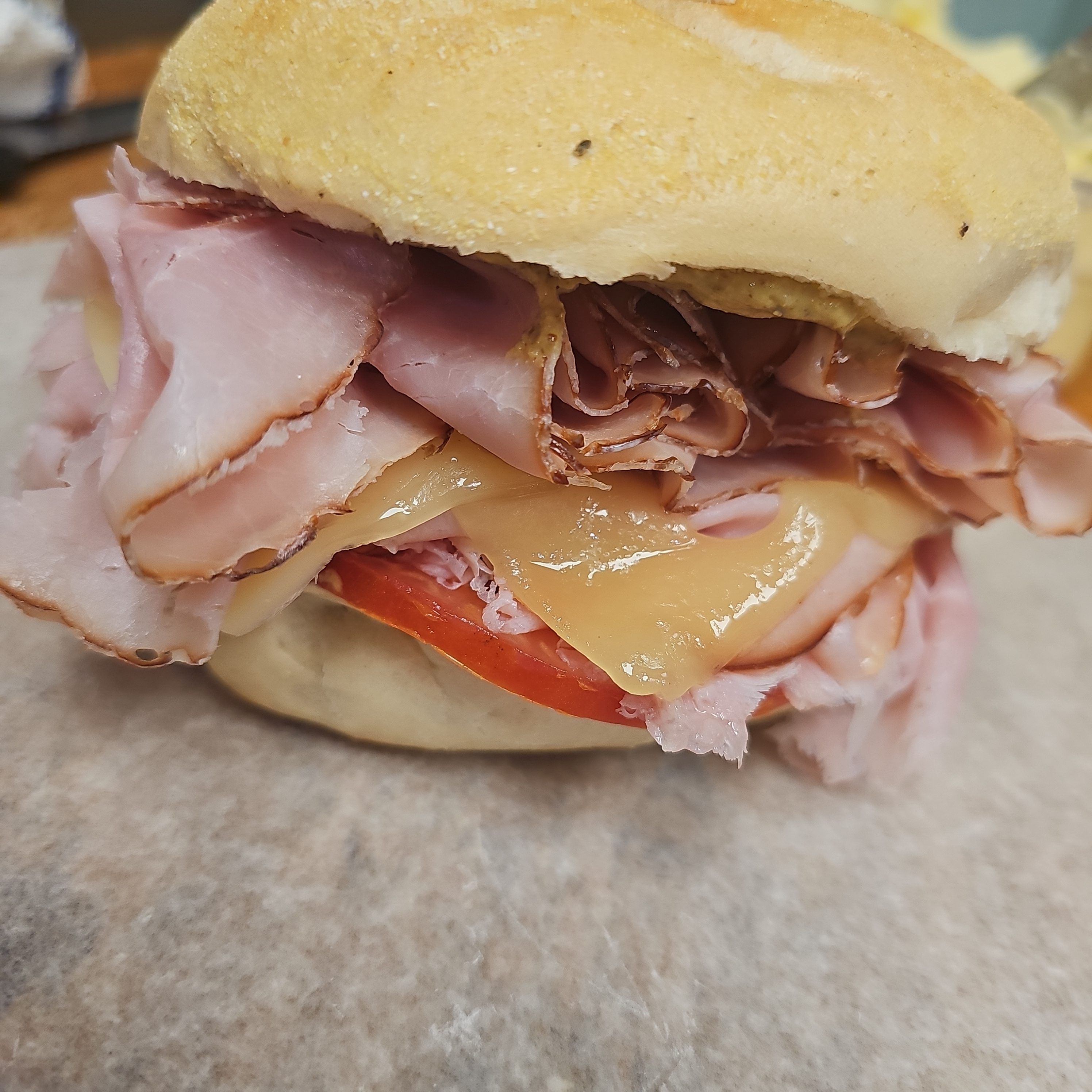 #1 Virginia Ham, Melted Swiss Sandwich.