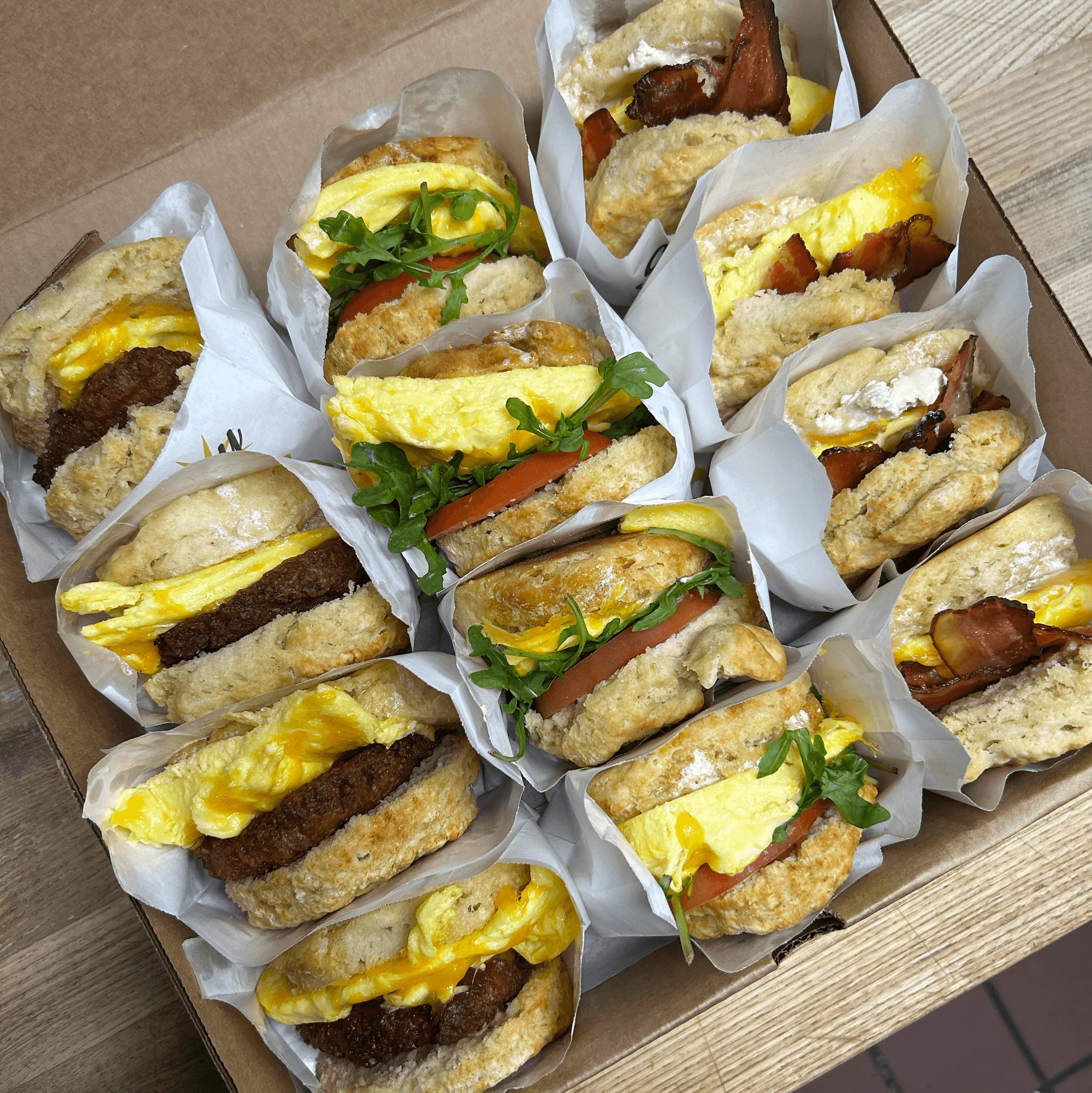 Breakfast Biscuit Sandwich Box (serves 12).
