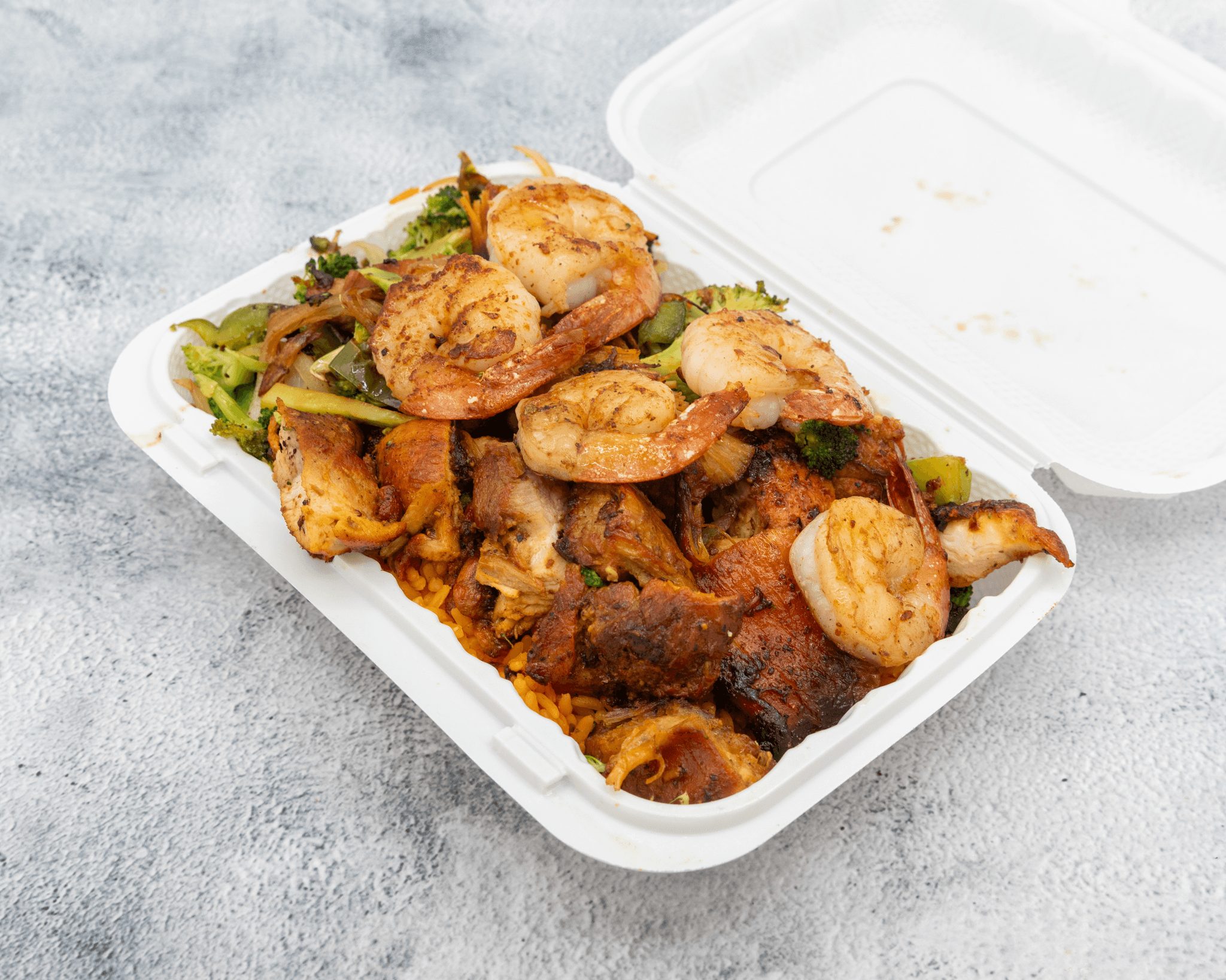 Chicken & Shrimp Combo Rice Bowl.