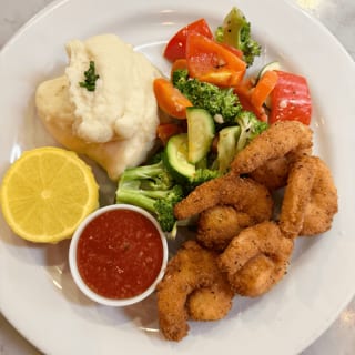 Panko crusted prawns dinner