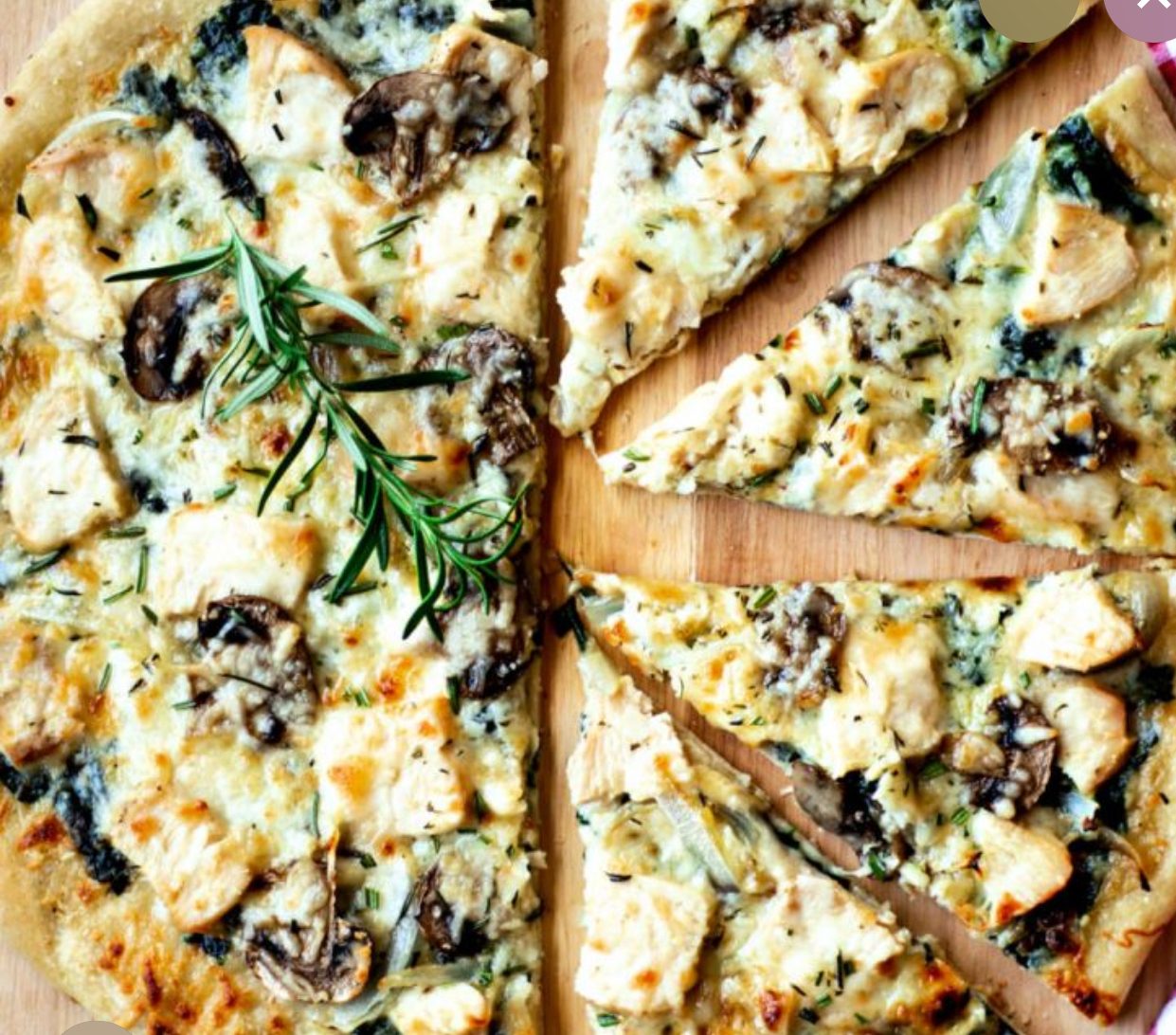 Chicken florentine pizza.