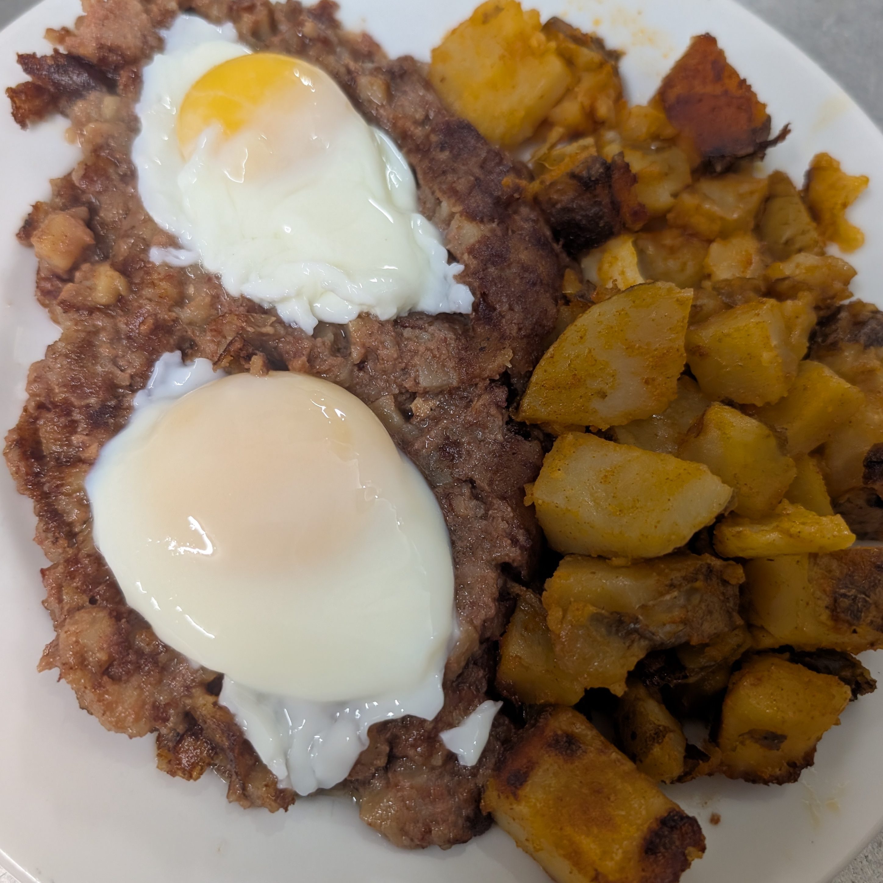 Homemade Hash with 2 Eggs.