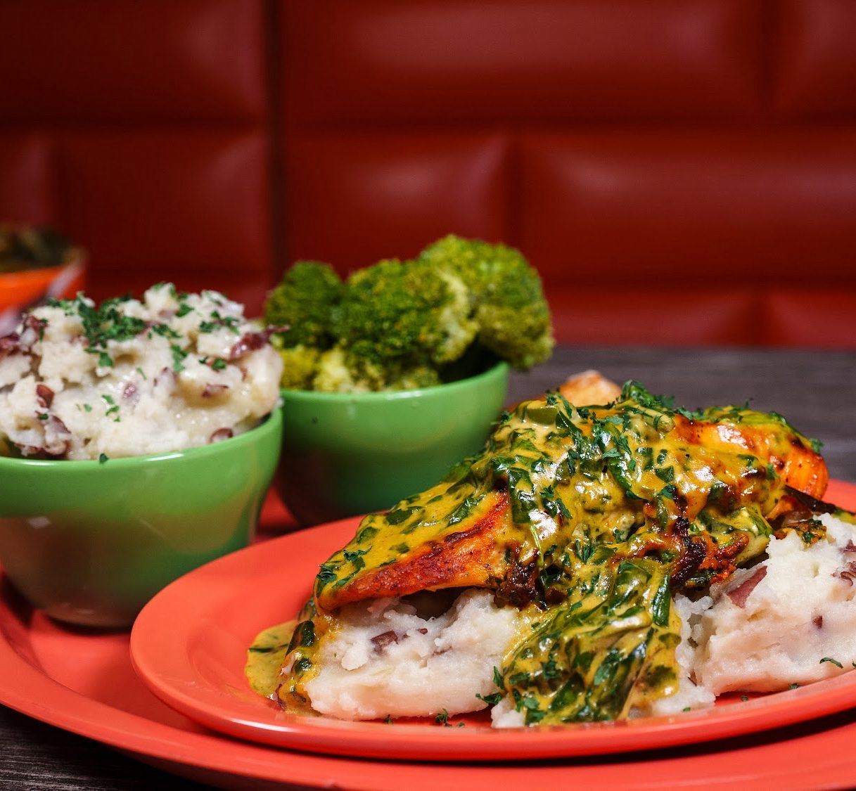 Stuffed Salmon with Mashed Potatoes.