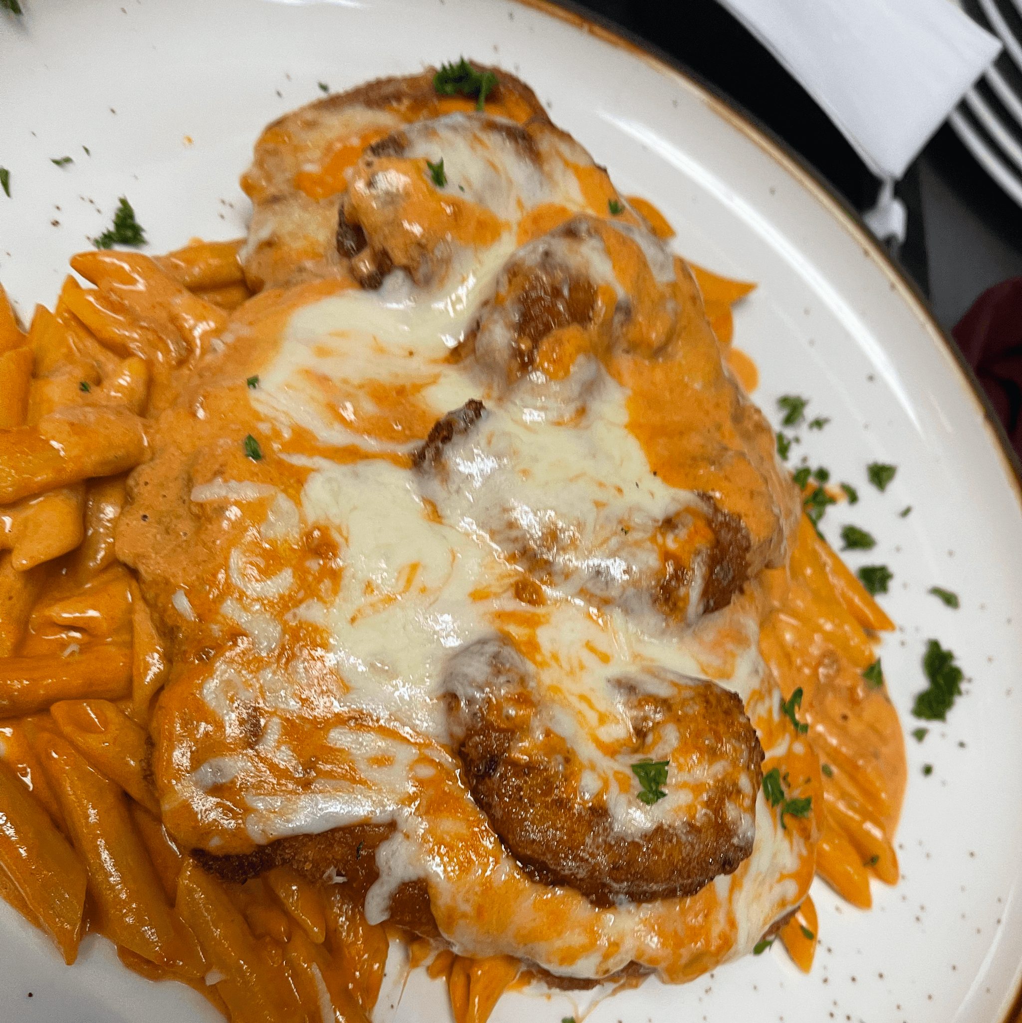 Chicken and Shrimp Parmigiana Vodka.