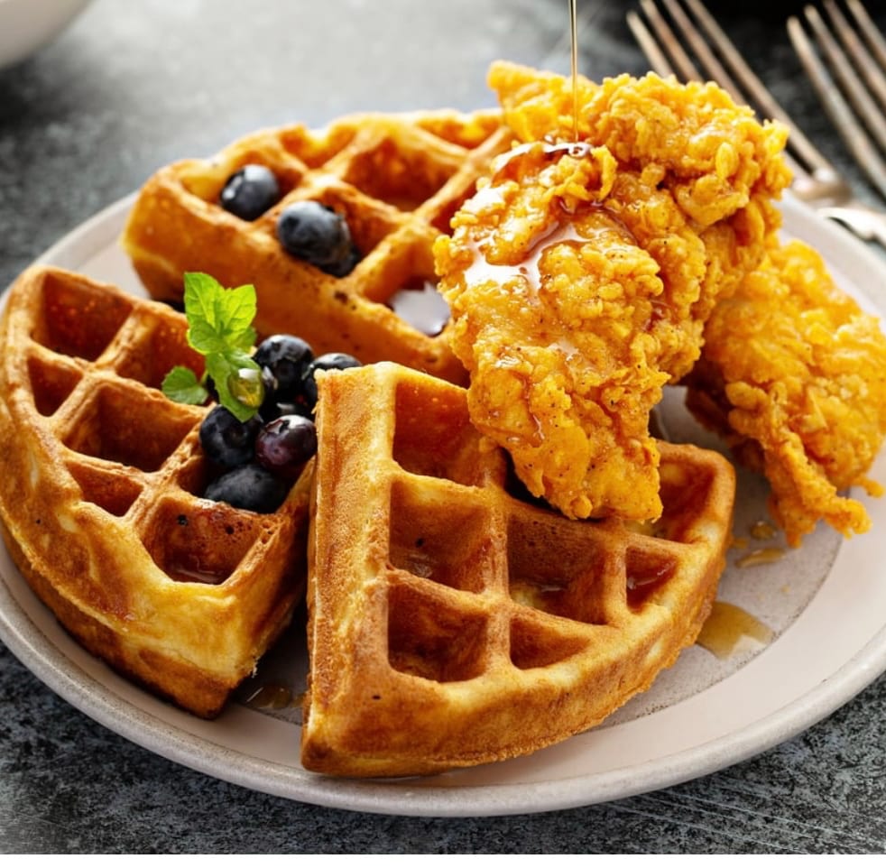 Waffle and Chicken Tender.