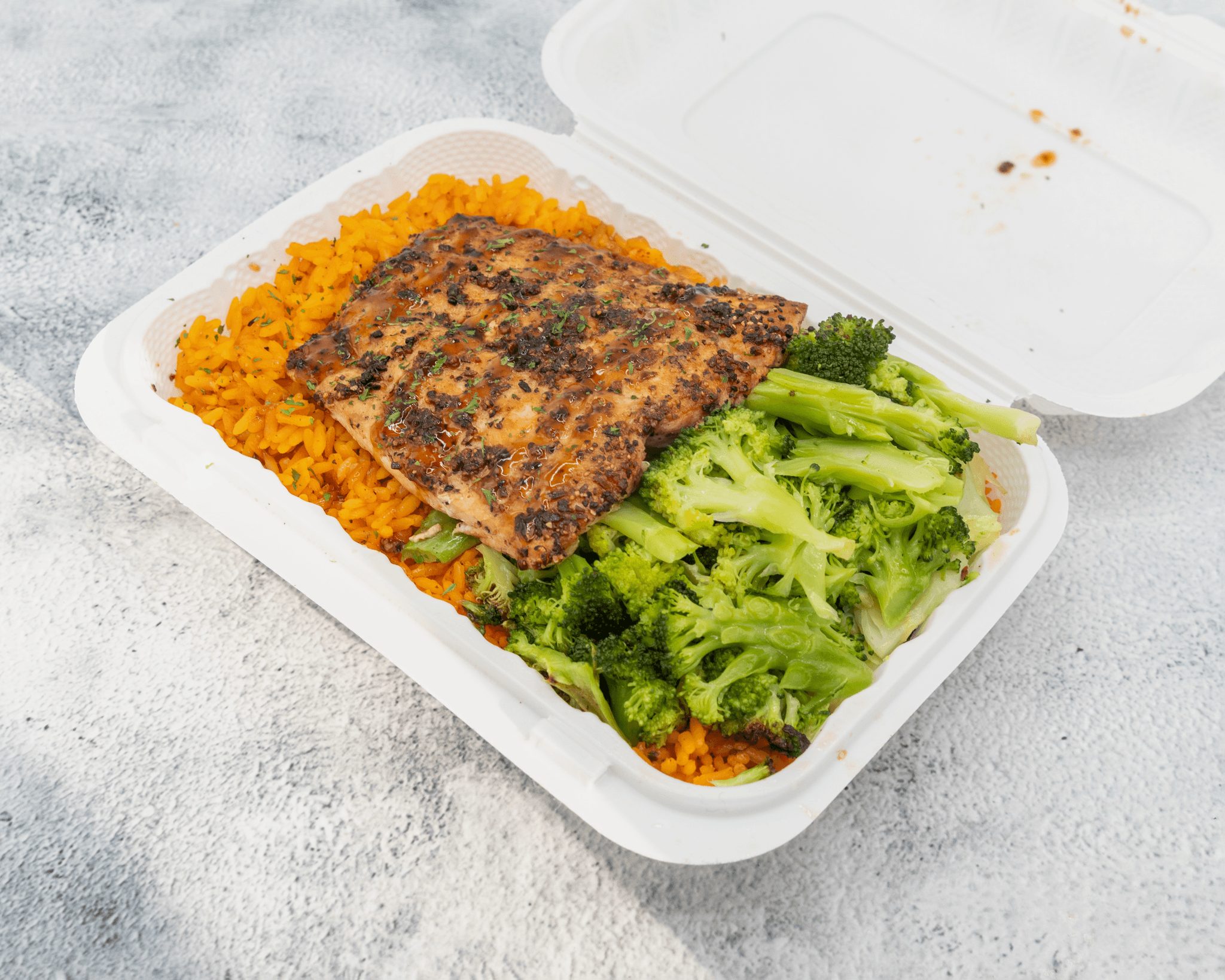 Bourbon Glazed Salmon with Rice.