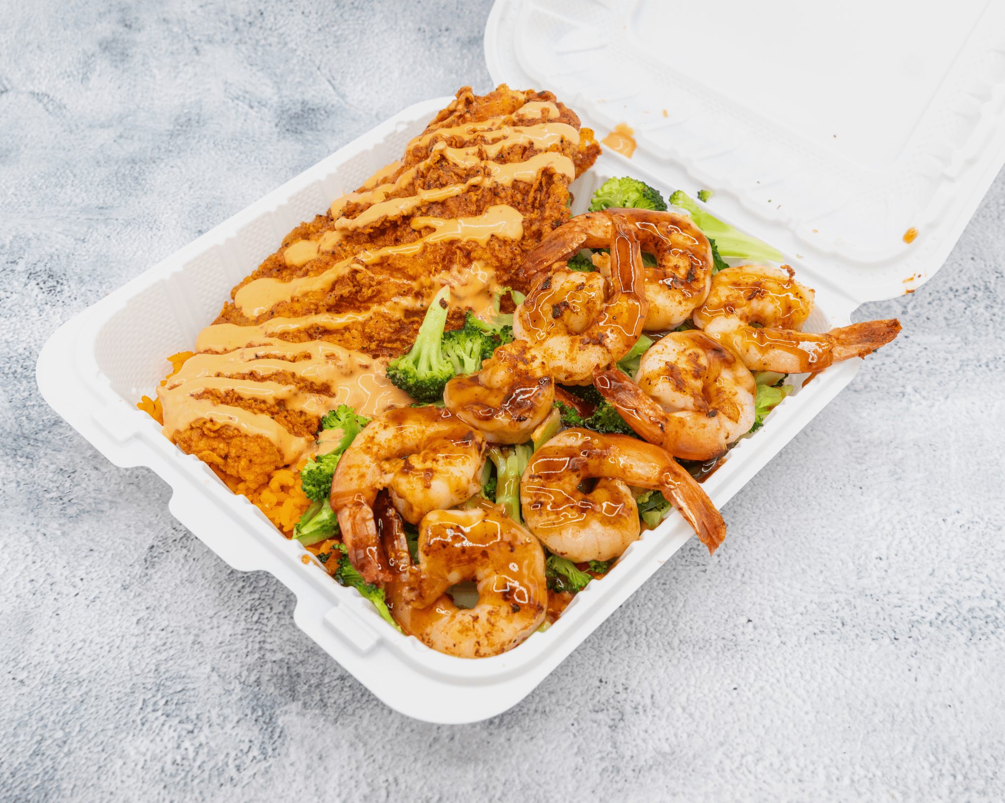 Deep-Fried Catfish & Shrimp Stir-Fry Dinner.