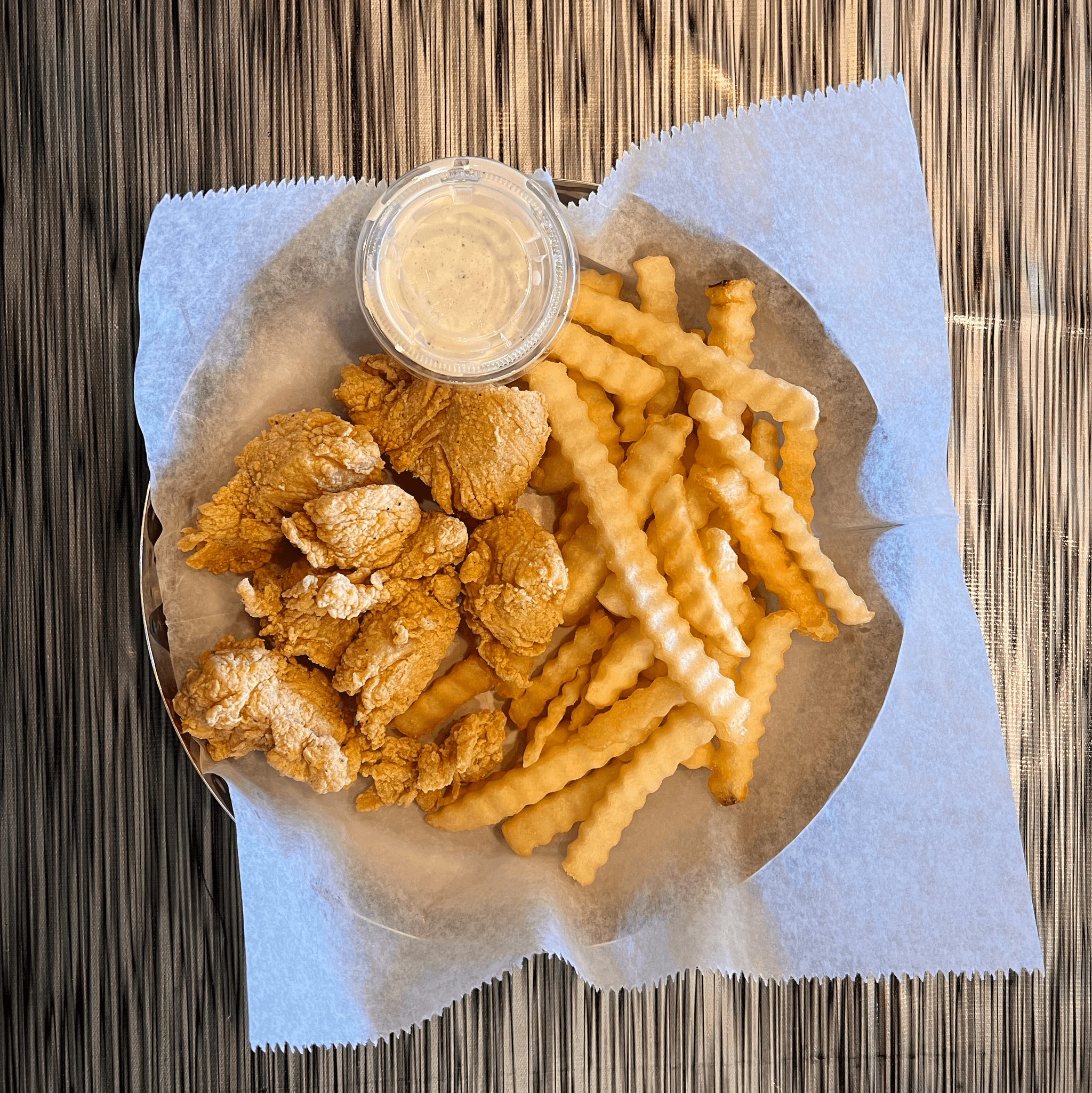 Lunch Boneless Fried Chicken and Fries.