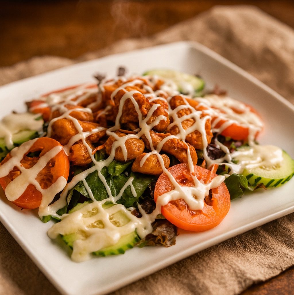 Batter fried shrimp salad.