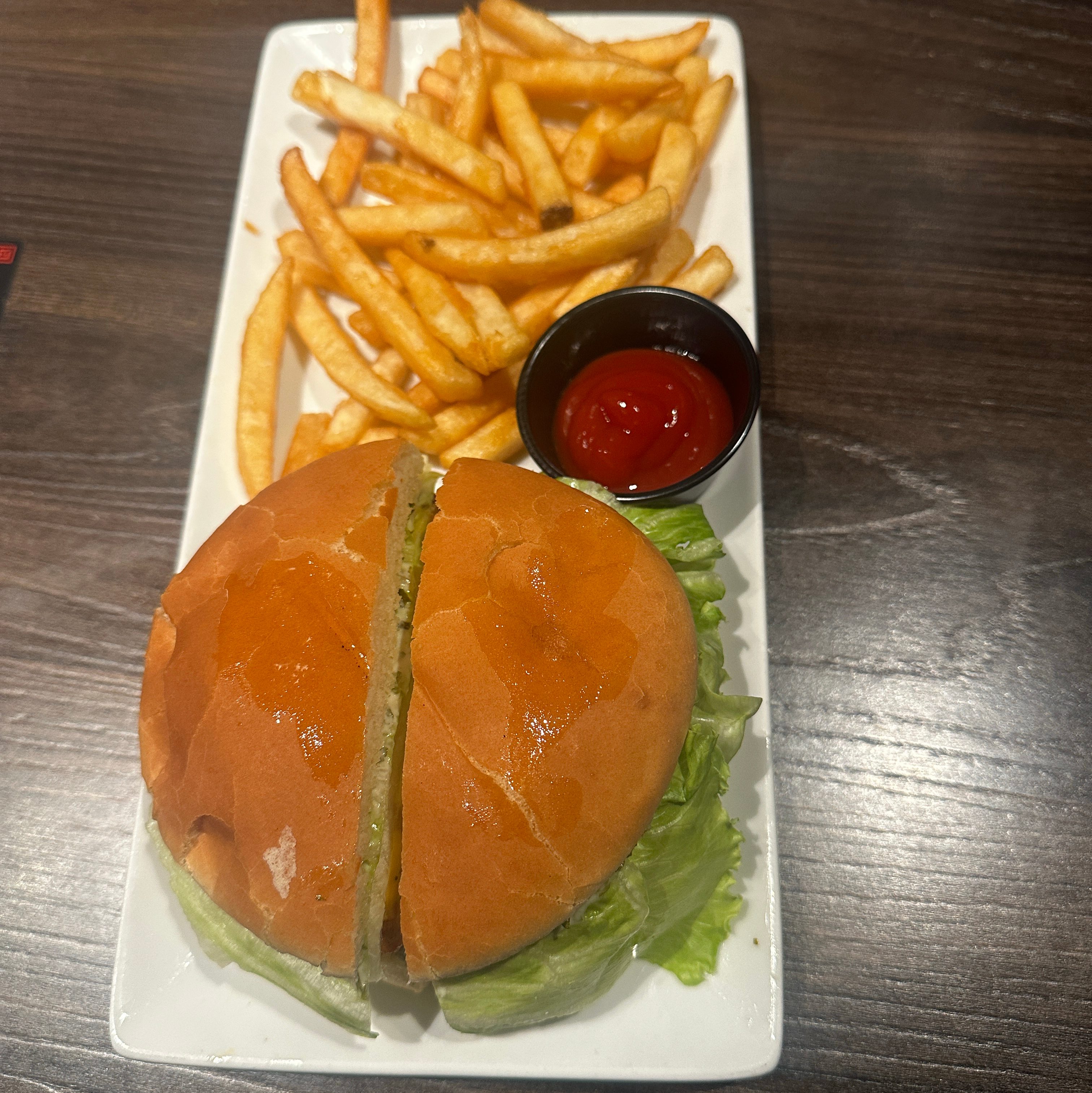 Desi Style Beef Burger + Fries.