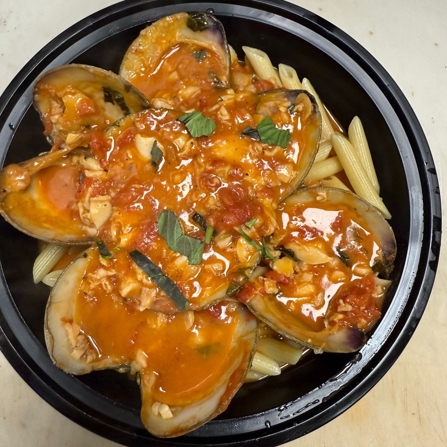 Clam Sauce Over Linguine Dish.