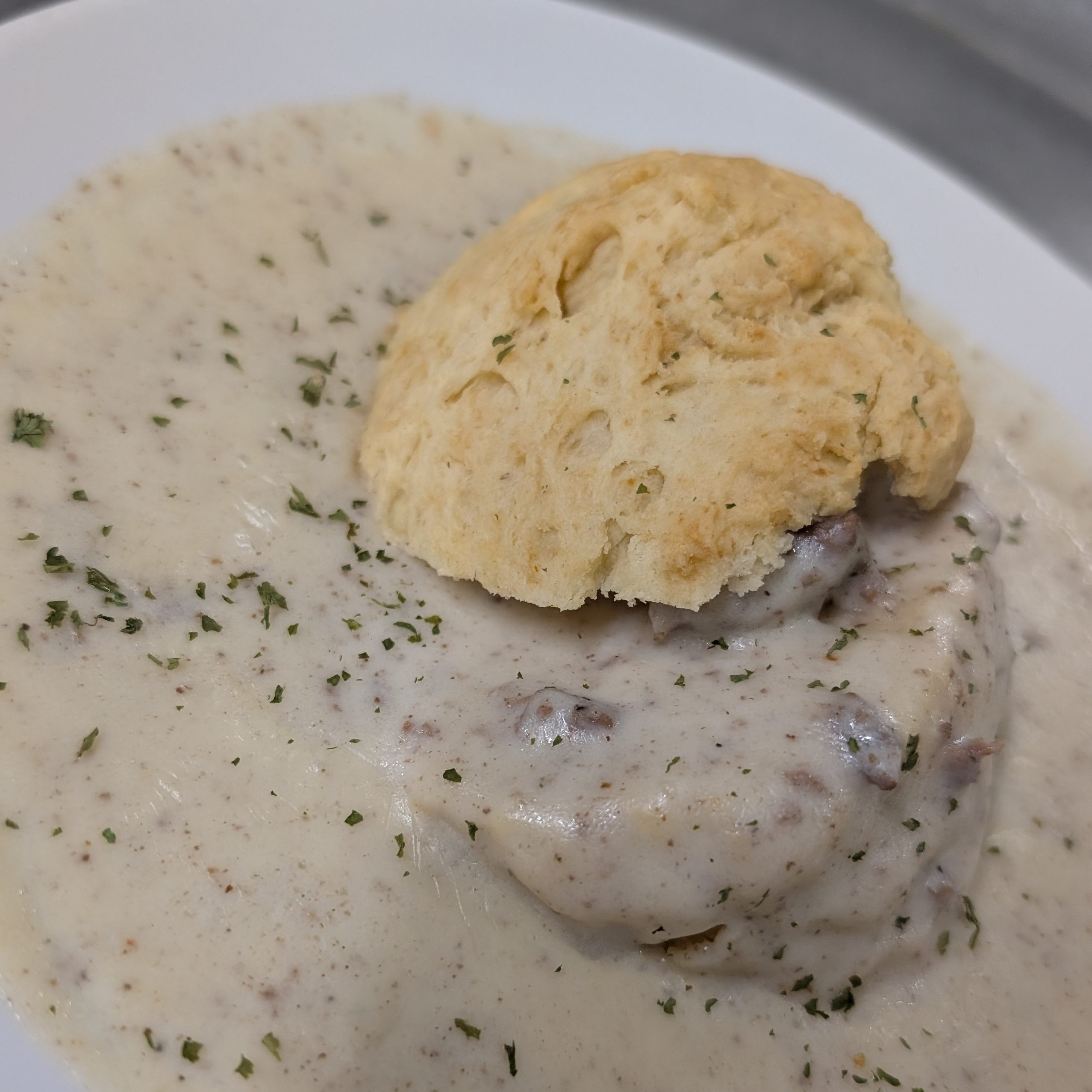 Homemade Sausage Gravy and Biscuits.