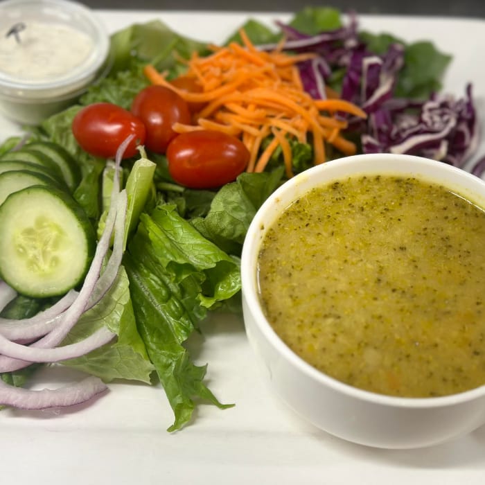 1/2 Mixed Green Salad & 1/2 Soup.